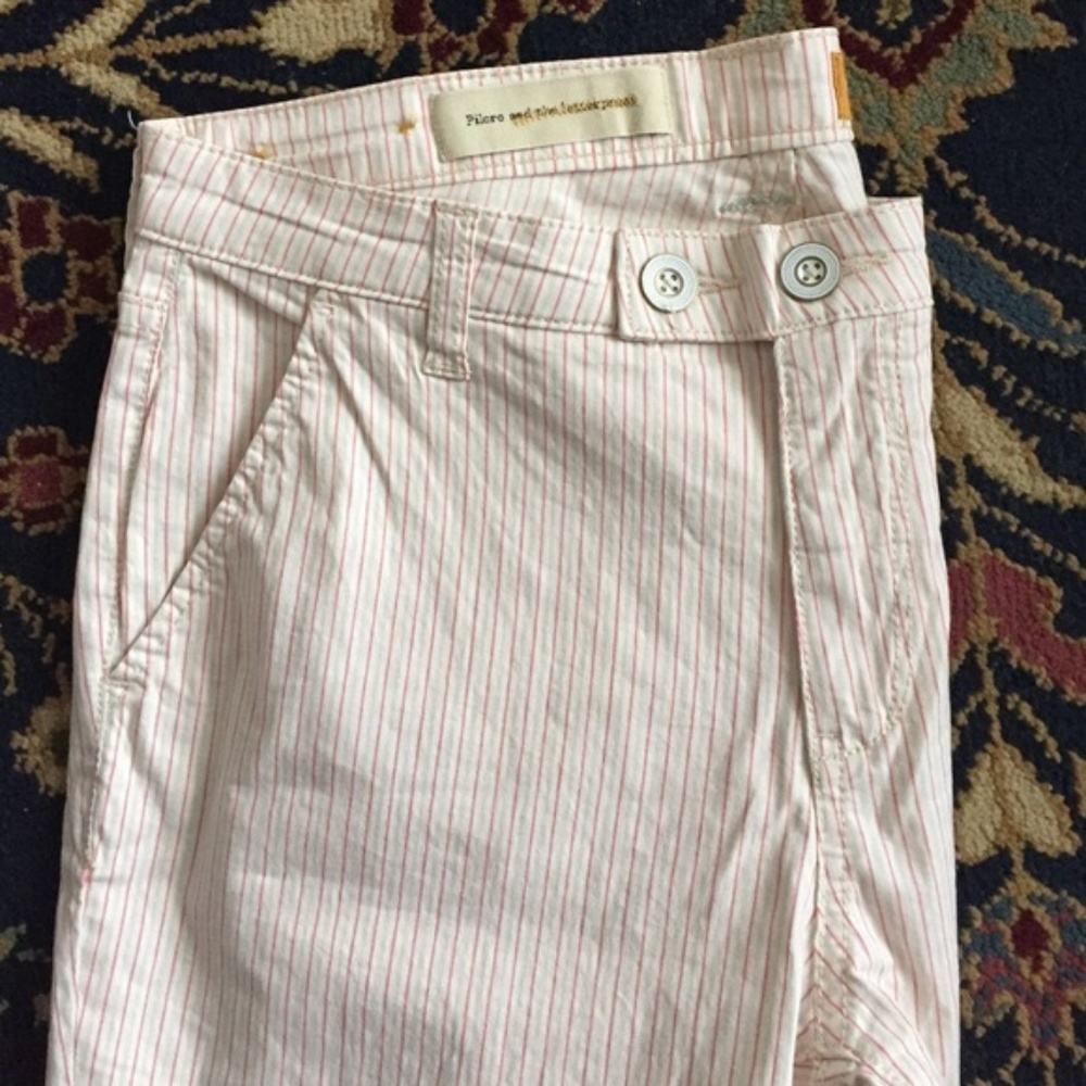 Anthro Pilcro Striped Cropped Pants Ankle Tab Wais - Picture 5 of 6